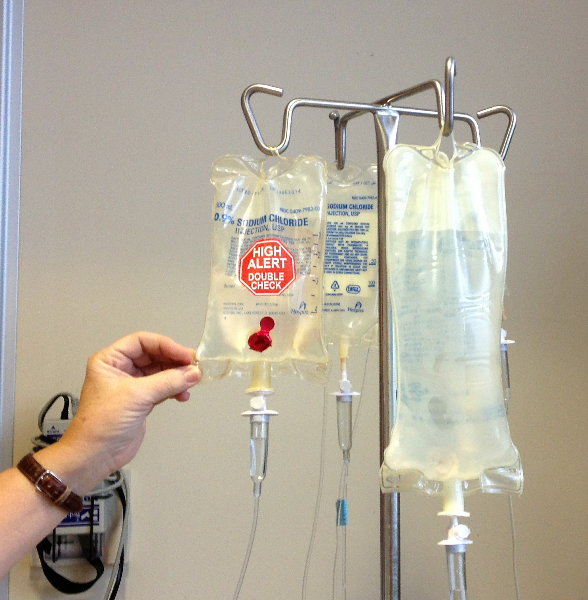 bags being prepared for chemotherapy infusion