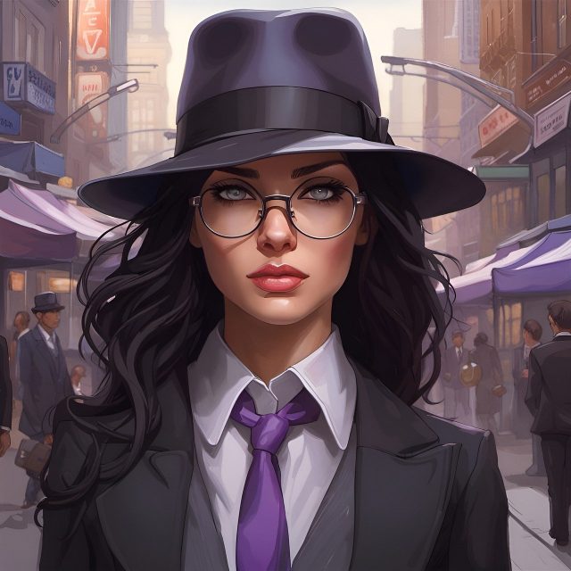 women in a hat with a city street backdrop