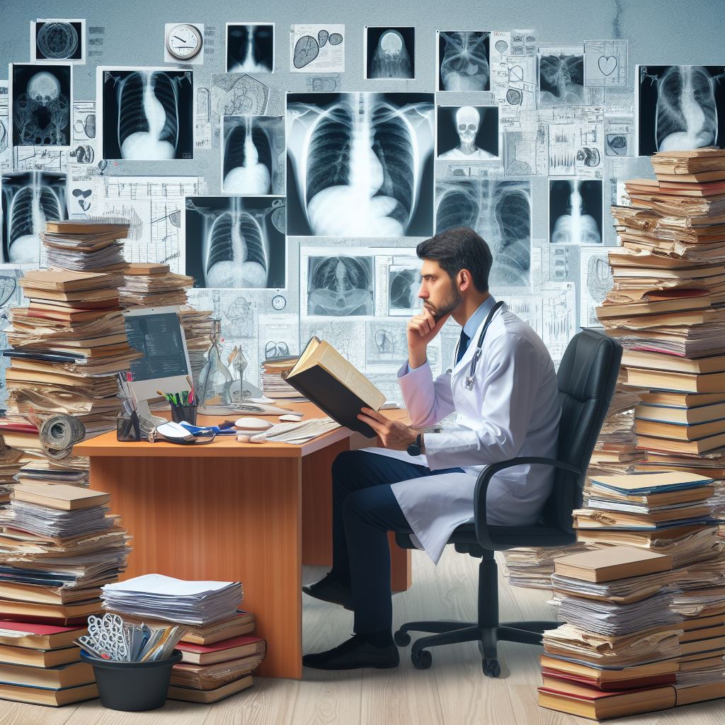 doctor reading medical books