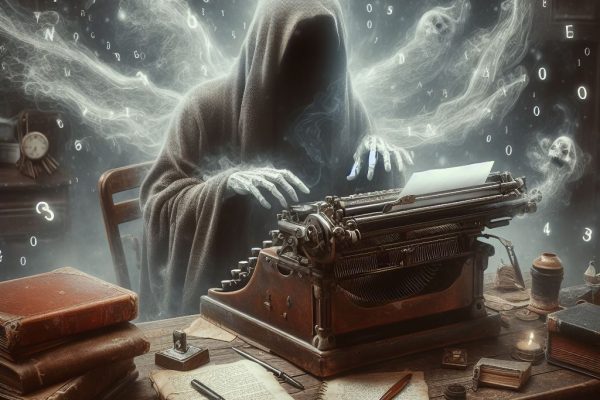 a spirit typing a book