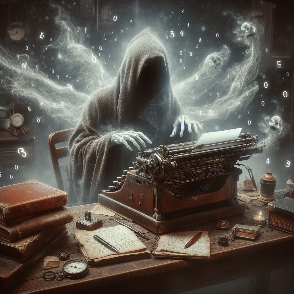 a spirit typing a book