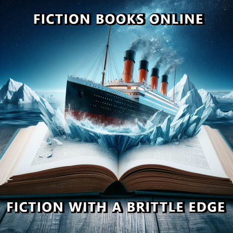 Fiction books online showing the Titanic bursting out through a book and shower of ice.