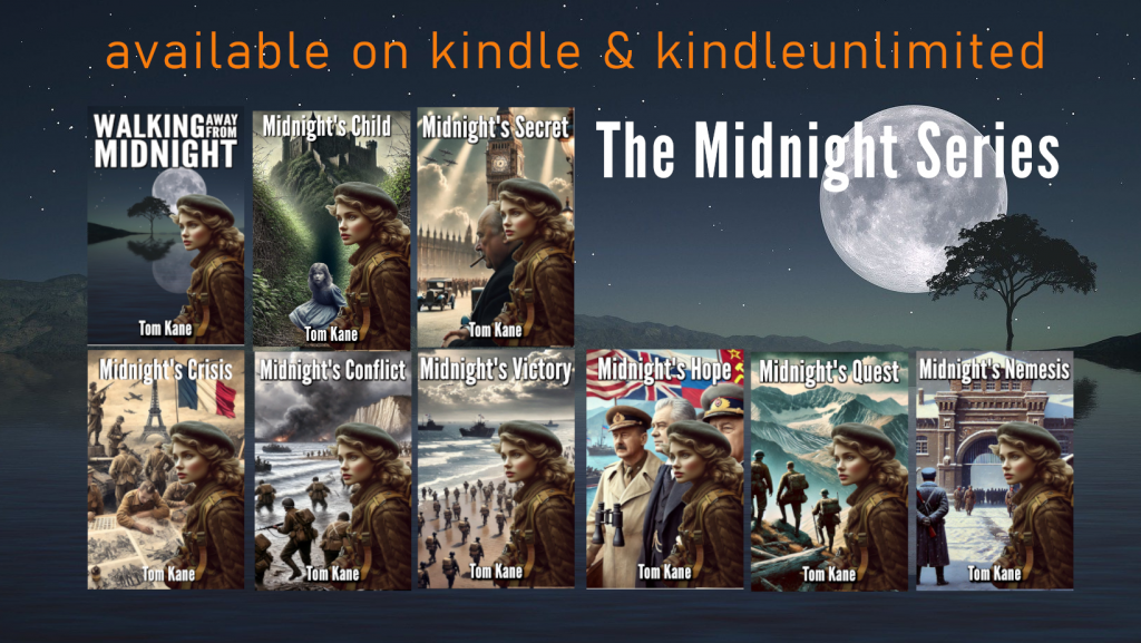 Images of nine book covers from the Midnight Series by Tom Kane