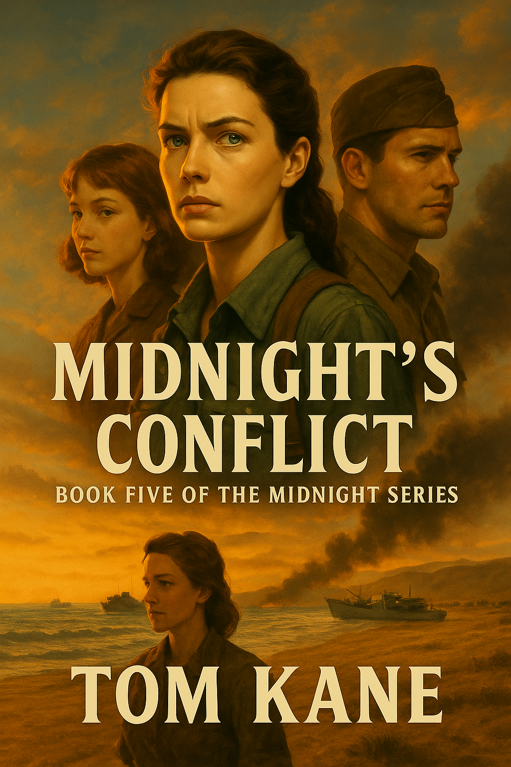 Publishing Summer 2026 Cover of "Midnight's Conflict" featuring three characters with intense expressions.