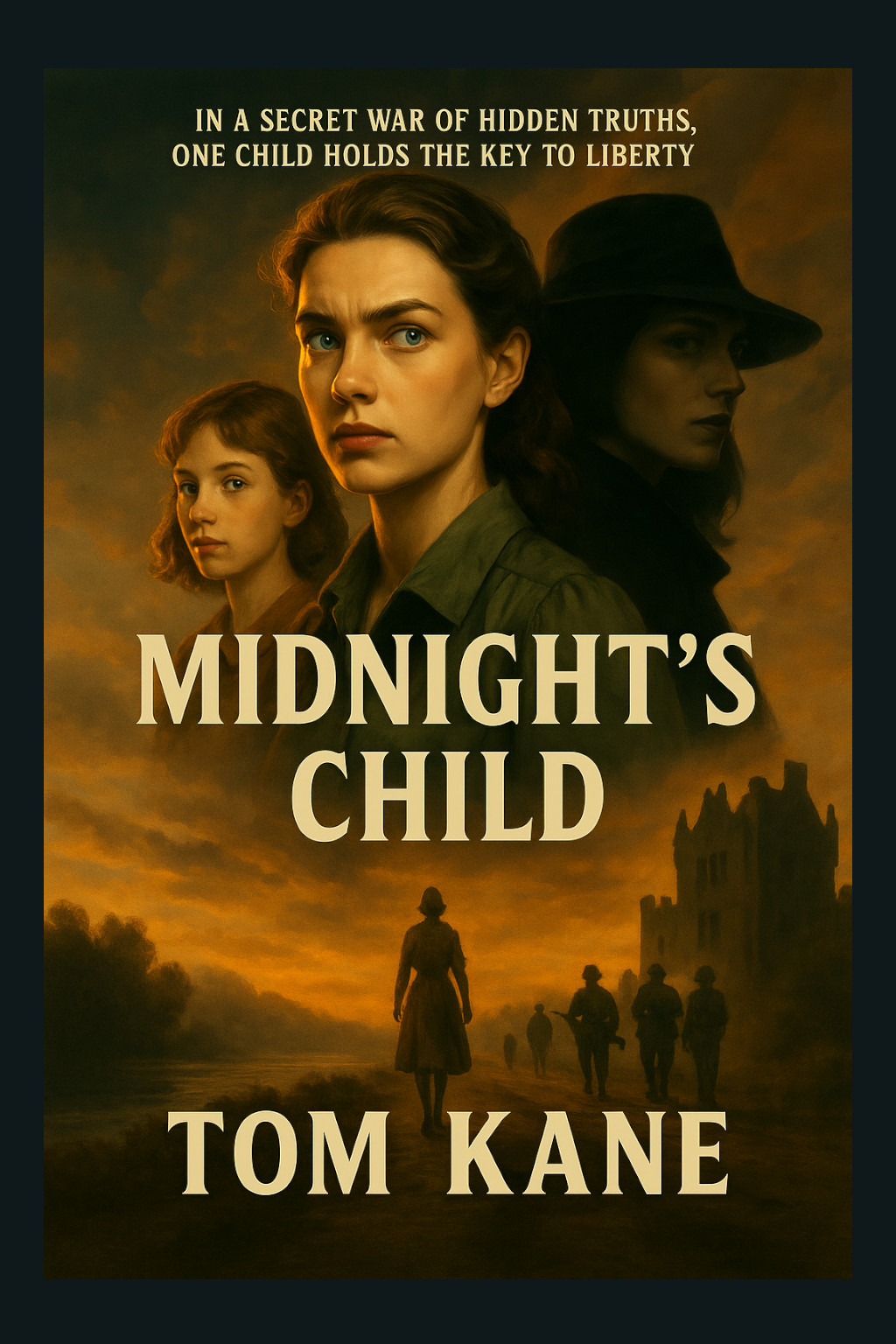 Book cover featuring a woman looking determined amidst a dramatic sunset and shadowy figures.